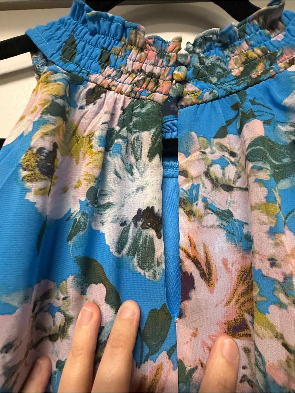 Nina Leonard Blue Floral Halter Maxi Dress Size 1X Smocked Waist - Picture 10 of 10